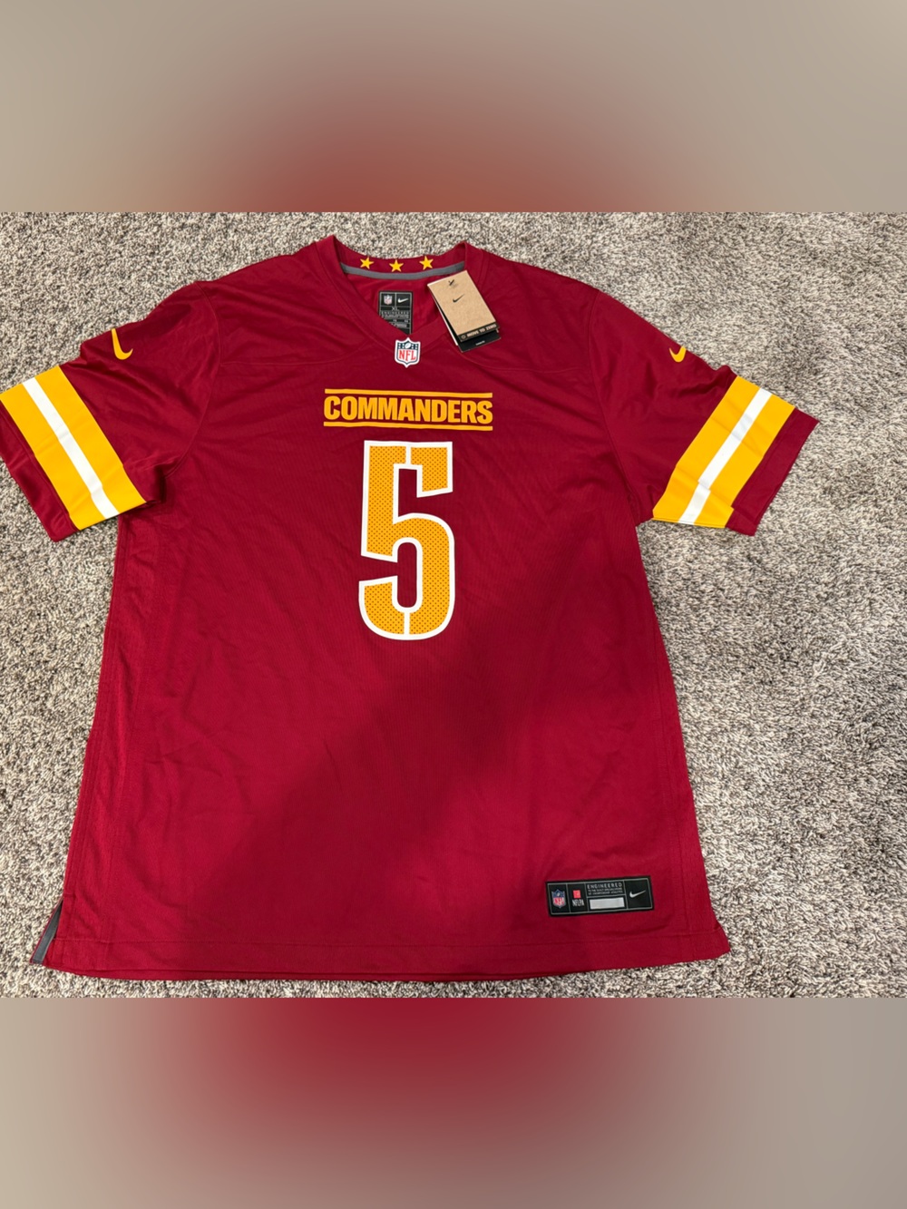 NFL Washington Commanders #5 Daniels Burgundy and Gold Men’s Jersey